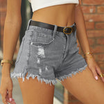 Ripped Tassel Stretch Denim Shorts