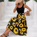 Elegant Lady Stitching Sunflower Print Dress