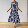 Printed Blue Pattern Extra Long Dress