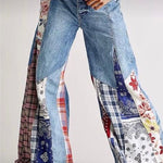 Stitching Button High Waist Wide Leg Jeans