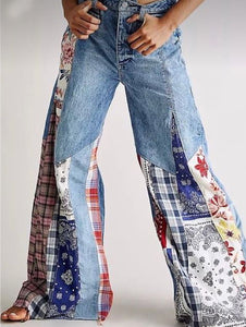 Stitching Button High Waist Wide Leg Jeans