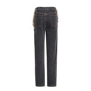 High Rise Chain Straight Leg Jeans