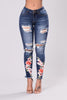 Summer Woman Ripped Jeans With Embroidery Hole