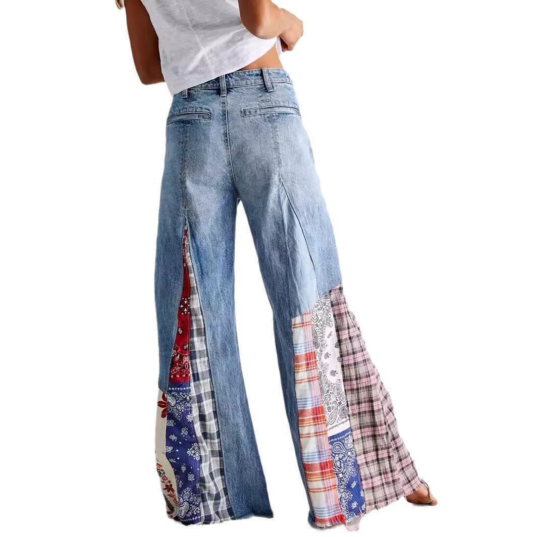 Stitching Button High Waist Wide Leg Jeans