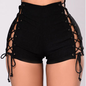 Side Bandage High Waist Denim Shorts