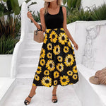 Elegant Lady Stitching Sunflower Print Dress