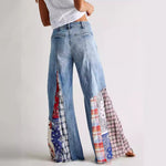 Stitching Button High Waist Wide Leg Jeans